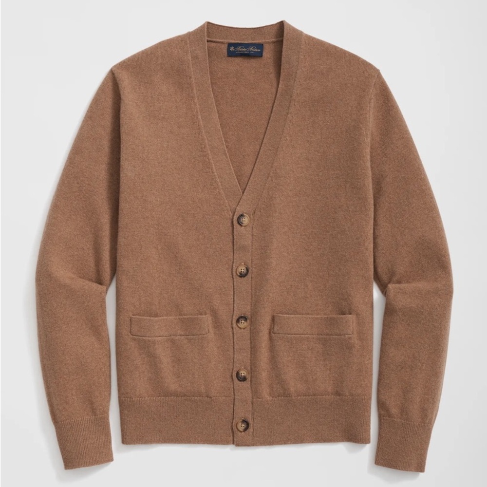 Club Monaco 100% Merino Wool Camel V-Neck Button Cardigan